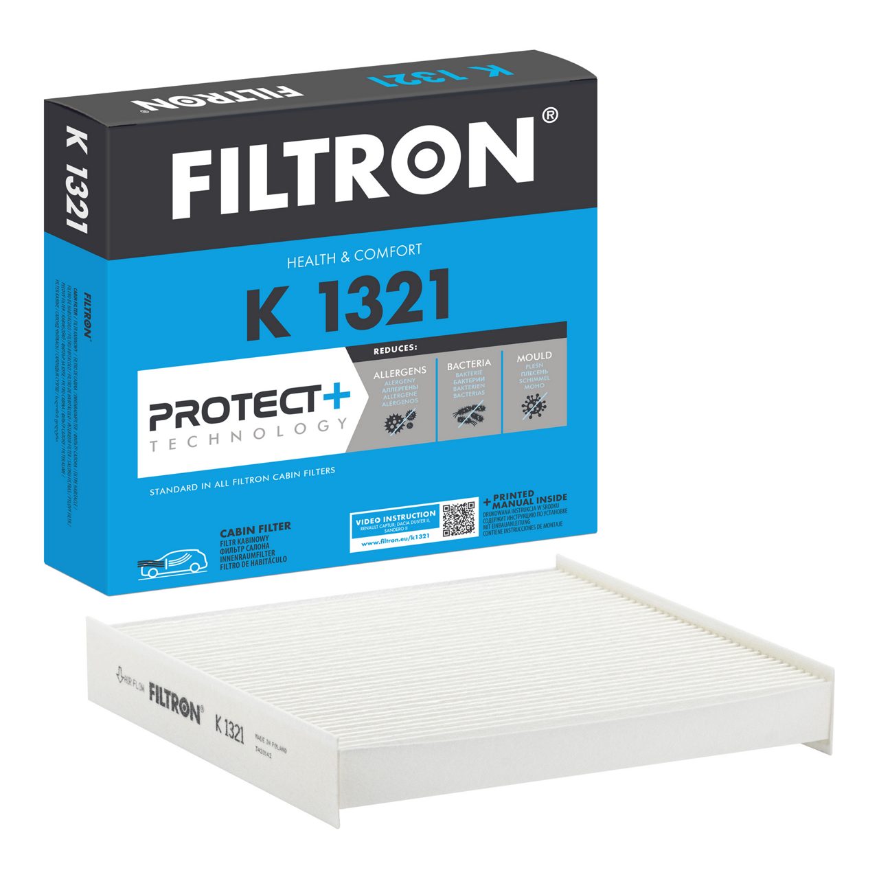 K_1321-filter-wth-box Filtr powietrza kabinowego Filtron K 1321 Dacia, Renault - obrazek 1